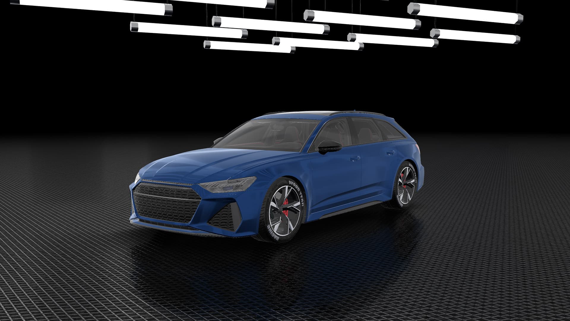 Traffic Racer Pro new car — a blue performance wagon with red brake calipers in a dark studio